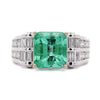 4.17 Carat Colombian Emerald & Diamond Unisex 14K White Gold Ring