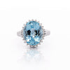 7.15 Carat Oval Aquamarine & Diamond Floral Filigree Platinum Ring