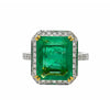 8 carat Russian Emerald in 18K White Gold Diamond Halo Ring