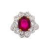 Art Deco 4.05 Carat Ruby and Old Euro Diamond Halo Platinum Ring - AGL Certified