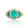 Anciens 3 pierres taille ovale Émeraude colombienne Bague en Or Jaune 18k