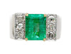 Vintage 3.04 Carat Emerald & Old Cut Diamond 18K Wide Shank Mens Ring