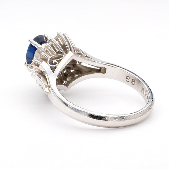 0.50 Carat Oval Sapphire & Baguette Diamond Ballerina Platinum Ring