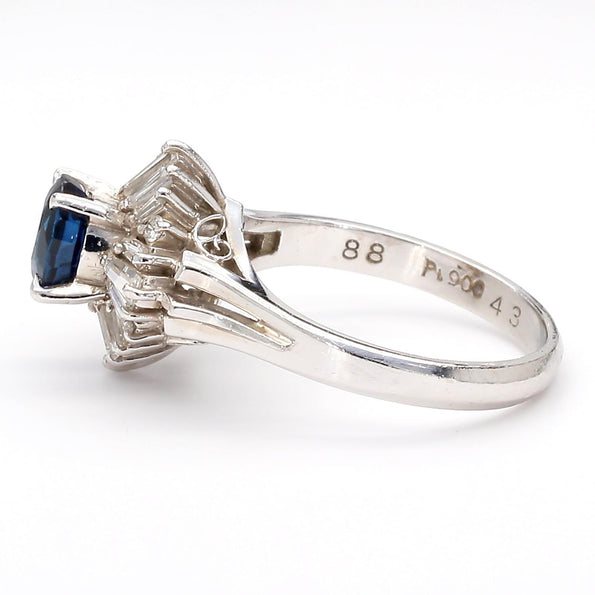 0.50 Carat Oval Sapphire & Baguette Diamond Ballerina Platinum Ring