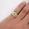 1 Carat Square Cut Emerald and Diamond Platinum & 18K Gold Ribbed Ring