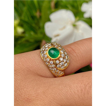 1 Carat Vintage Cabochon Cut Natural Emerald Ring in 18k yellow gold – Assay Jewelers