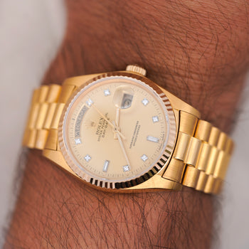 Rolex Day-Date 18038 Champagne Diamond Dial 18K Gold 36mm Circa 1978 Watch – Assay Jewelers