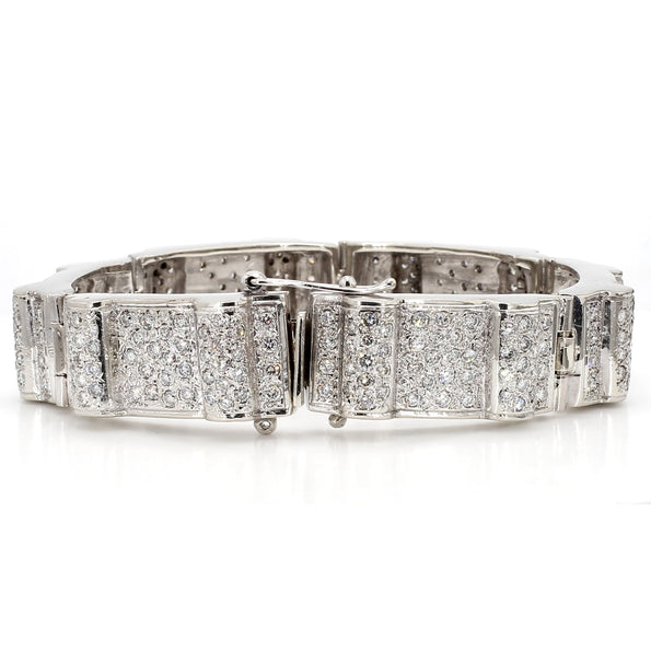 10.5 Carat Diamond Pave Rectangular Link 14K White Gold Mens Bracelet