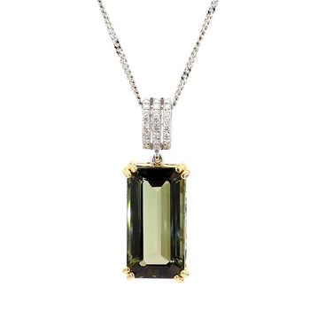 10.52 Carat Forrest Green Tourmaline Emerald Cut 18K Gold Pendant Necklace – Assay Jewelers