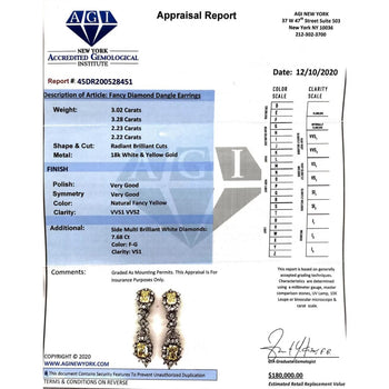 10.75 Carat Radiant-Cut VVS1 Fancy Yellow Diamond Drop Earrings in 18K White Gold – Assay Jewelers