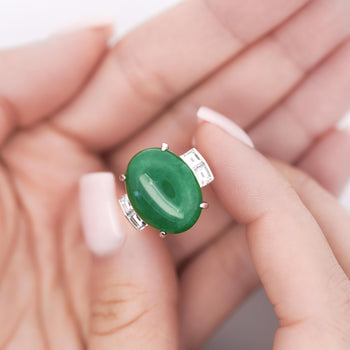 10.91 Carat Oval Jadeite Jade & Baguette Diamond Platinum Filigree Ring – Assay Jewelers