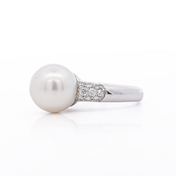11.5mm White Pearl and Round Cut Diamond Accent Platinum Ring