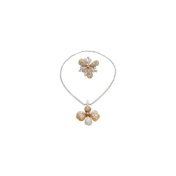 11.9 Carat Pink and White Diamond Pendant Necklace and Ring Flower Motif Jewelry Set in 18K Rose & White Gold – Assay Jewelers