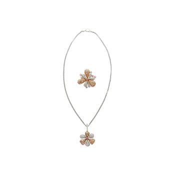 11.9 Carat Pink and White Diamond Pendant Necklace and Ring Flower Motif Jewelry Set in 18K Rose & White Gold – Assay Jewelers