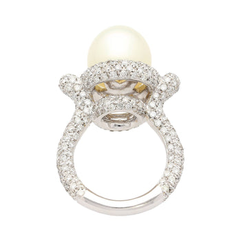 Bague en or blanc 18k avec perle blanche South Sea de 12,3 mm et pavage de diamants taille ronde – Assay Jewelers