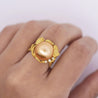 12.8mm Golden South Sea Pearl and Round Cut Diamonds Ring in 18k Yellow Gold