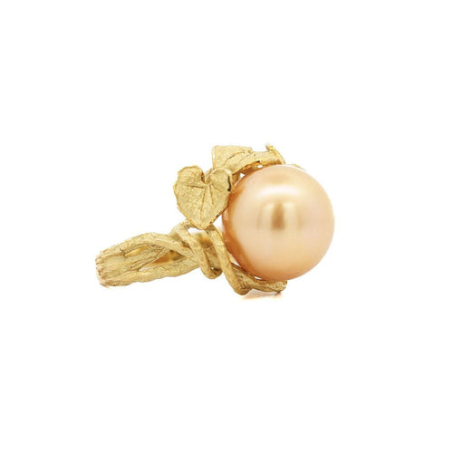 12.8mm Golden South Sea Pearl and Round Cut Diamonds Ring in 18k Yellow Gold