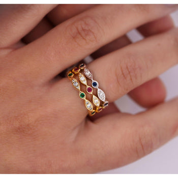 14K Gold Emerald and Lab Diamond Bezel Stacking 3MM Band Wave Ring – Assay Jewelers