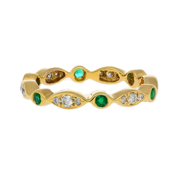 14K Gold Emerald and Lab Diamond Bezel Stacking 3MM Band Wave Ring – Assay Jewelers