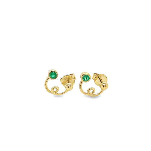 14K Gold Round Emerald Swirl Stud Earrings