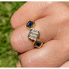 14K Gold Unisex Princess Cut Diamond and Blue Sapphire Cluster Ring