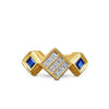 14K Gold Unisex Princess Cut Diamond and Blue Sapphire Cluster Ring