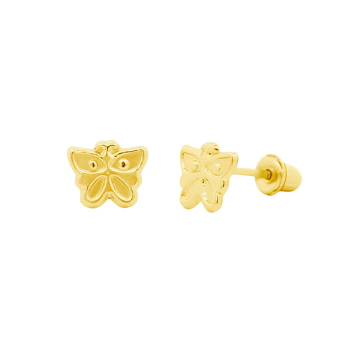 14K Solid Yellow Gold Dainty Butterfly Stud Earrings Screw Back Closure