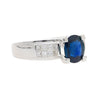 14K White Gold 1.56 Carat Oval Blue Sapphire and Invisible Cluster Diamond Ring