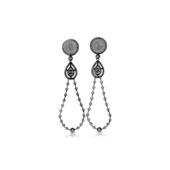 14K White Gold Diamond Halo Forming Circle Hang Drop Earrings – Assay Jewelers