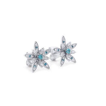 14K White Gold Flower Motif Blue and White Diamond Stud Earrings – Assay Jewelers