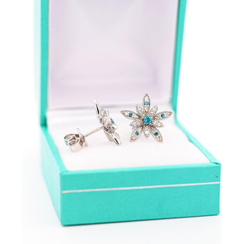 14K White Gold Flower Motif Blue and White Diamond Stud Earrings – Assay Jewelers