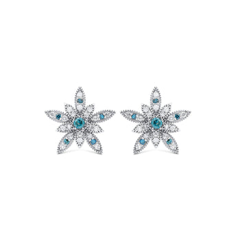 14K White Gold Flower Motif Blue and White Diamond Stud Earrings – Assay Jewelers