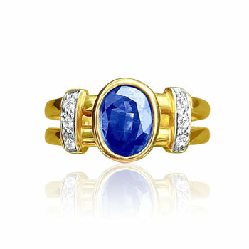 Bague en or massif 14 carats, saphir bleu taille ovale, anneau fendu – Assay Jewelers