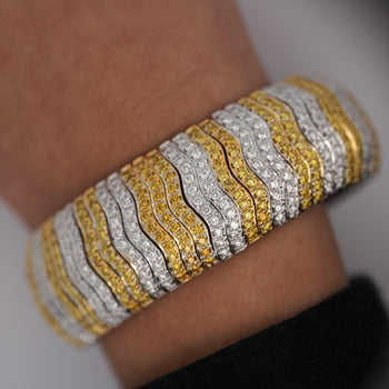 15 Carat Yellow & White Round Cut Diamond in 18K Cuff Bangle Bracelet – Assay Jewelers