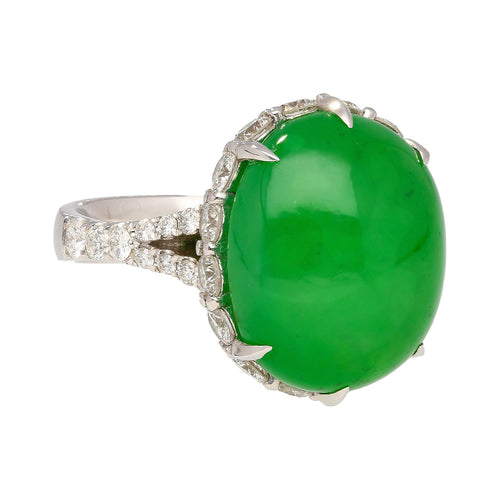 17.86 Carat Oval Cut Jadeite Jade and Diamond Ring in 18K White Gold 7