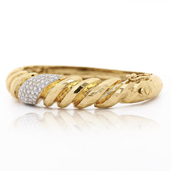 18K Gold Hammered Finish Diamond Pave Bangle Bracelet – Assay Jewelers