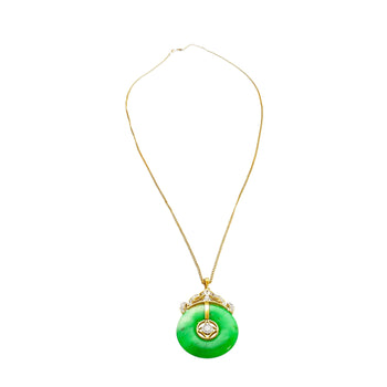 18K Gold Jadeite Jade Disc Pendant Necklace with Circular Jade and Baguette With Round Cut Diamonds – Assay Jewelers