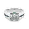 18K Gold Mens Ring with 3.2 Carat Cushion Cut Lab Diamond With Black Diamond Sides