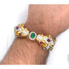 18K Gold & Platinum Double Headed Biting Lion Multi Rope Chain Bracelet With Emeralds, Diamonds, & Rubies