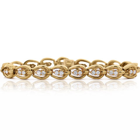 18K Gold Vintage Oval Interlocking Link Diamond Bracelet