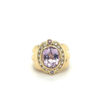 18K Gold Vintage Retro Regal Ring With Pink Kunzite and Diamond Halo – Assay Jewelers