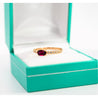 18K Rose Gold Oval Cut Natural Ruby and Diamond Ribbed Bezel Set Ripple Ring