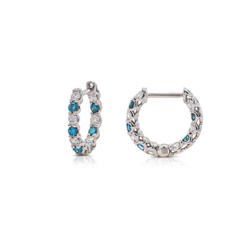 18K White Gold 0.50 CT Blue & White Diamond Inside Out Huggie Hoop Earrings – Assay Jewelers