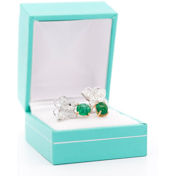 18K White Gold 2 Carat Cabochon Emerald and Diamond Butterfly Drops Earrings – Assay Jewelers