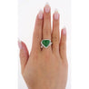 18K White Gold Type A Jadeite Jade Cabochon Cut Triangle Shape and Diamond Halo Ring