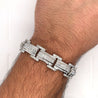 18K White Gold Unisex 12.72 CT TW Channel Set Baguette & Round Diamond Encrusted Bracelet