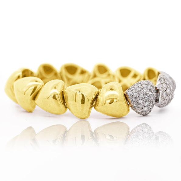 18k Gold Heart Charm Link 3.5 Carat Pave Diamond Bracelet