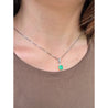 18k Solid Gold Natural Colombian Emerald and 3 Round Diamonds On Top Pendant Necklace