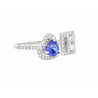 18k White gold Toi et Moi Ring with Natural Emerald cut Diamond and Heart Shape Tanzanite