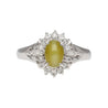 1.04 Carat Green Chrysoberyl Cat's Eye and Diamond Platinum Art Deco Style Ring